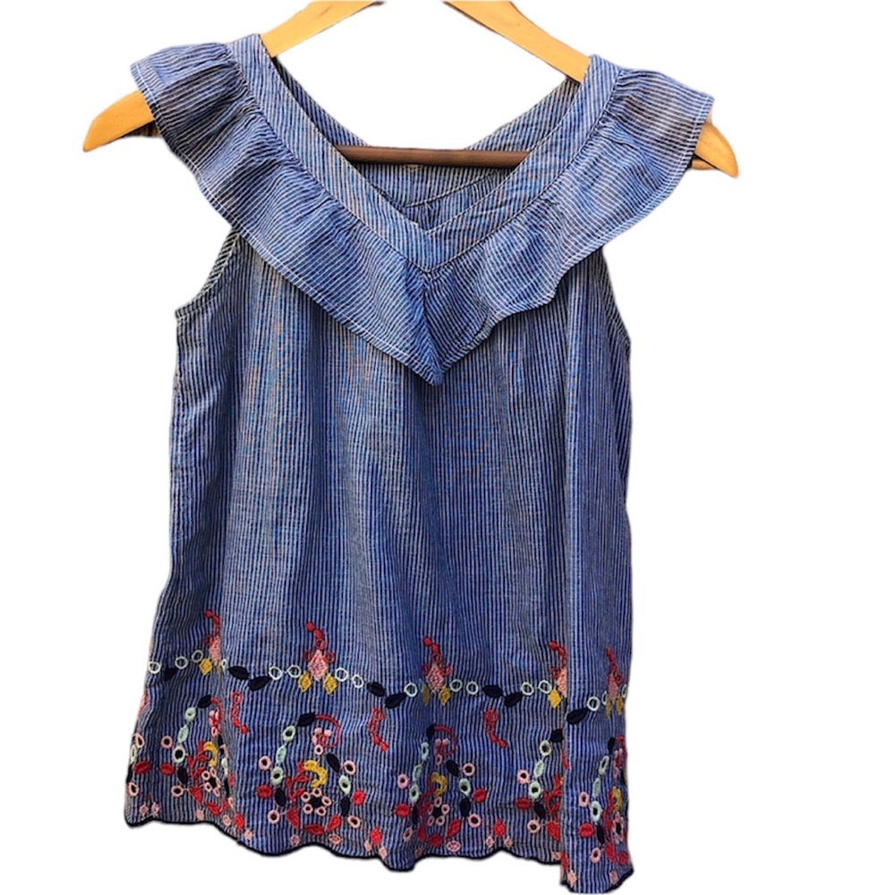 GAPKids Tank Top Ruffled Colorful eyelet Embroidery 100% Cotton Girls Size Large